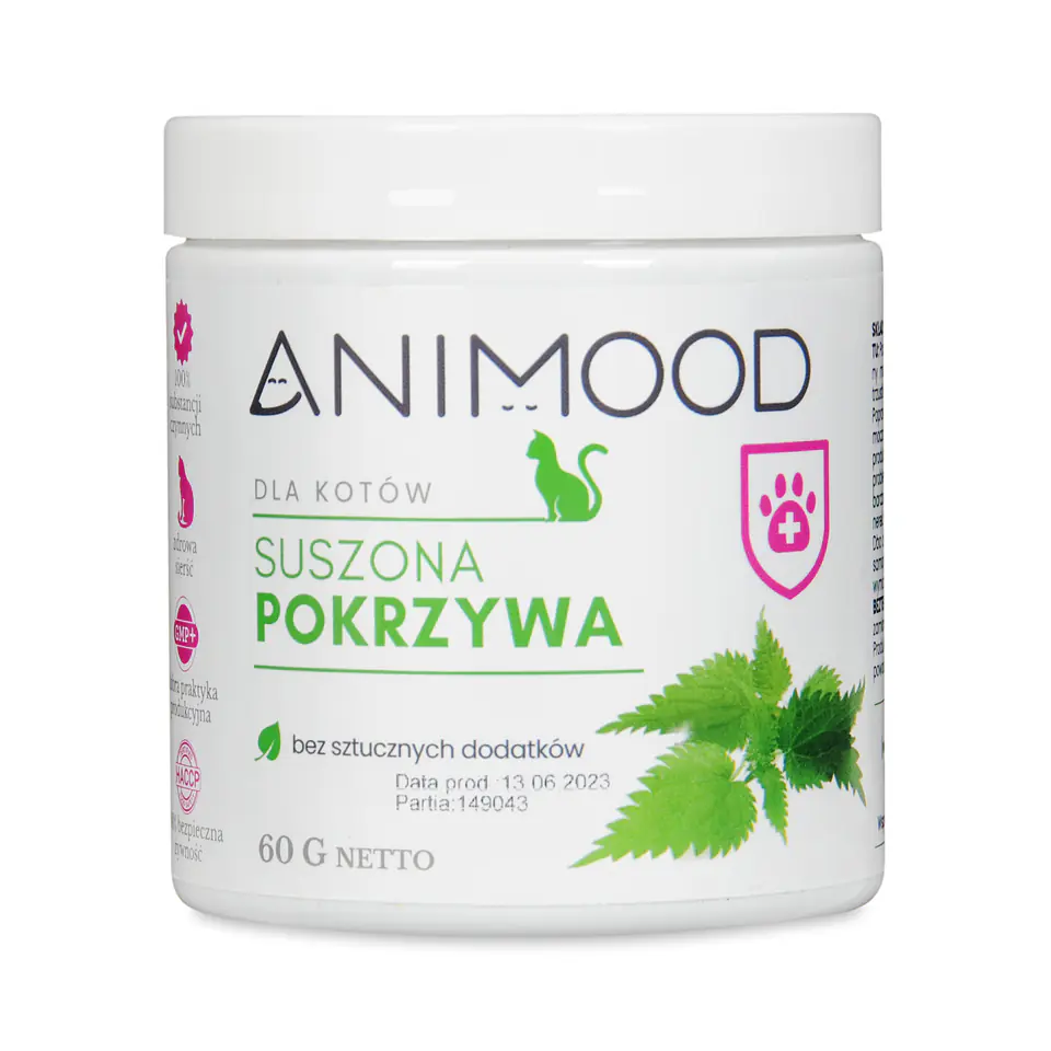 ⁨ANIMOOD Pokrzywa suszona dla kota 60g⁩ w sklepie Wasserman.eu