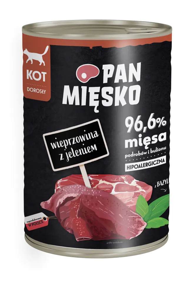 ⁨PAN MIĘSKO Karma mokra dla kota wieprzowina z jeleniem 400g⁩ w sklepie Wasserman.eu