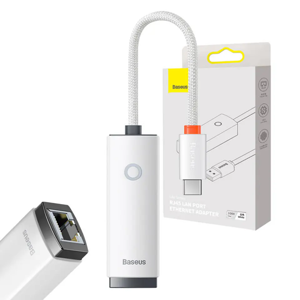 Adapter sieciowy Baseus Lite Series USB-C do RJ45 (biały) w sklepie Wasserman.eu