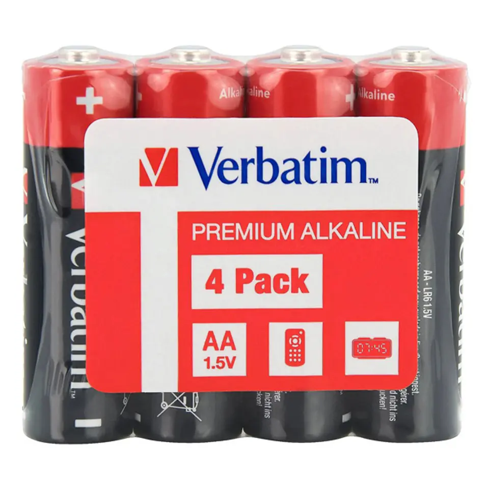 ⁨Bateria alkaliczna, AA, 1.5V, Verbatim, folia, 4-pack, 49501⁩ w sklepie Wasserman.eu