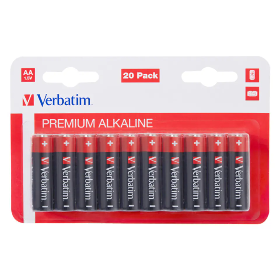 ⁨Bateria alkaliczna, AA, 1.5V, Verbatim, blistr, 20-pack, 49877⁩ w sklepie Wasserman.eu