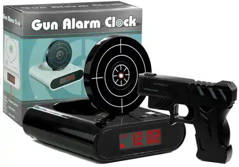 ⁨Pistolet Laserowy z Tarczą Budzik Zegarek Czarny⁩ w sklepie Wasserman.eu