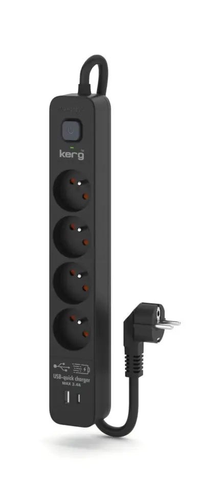 ⁨KERG safety power supply device with switch 4 USB-C USB-A sockets black 3m 16A H05VV-F 3x1.5mm2⁩ at Wasserman.eu