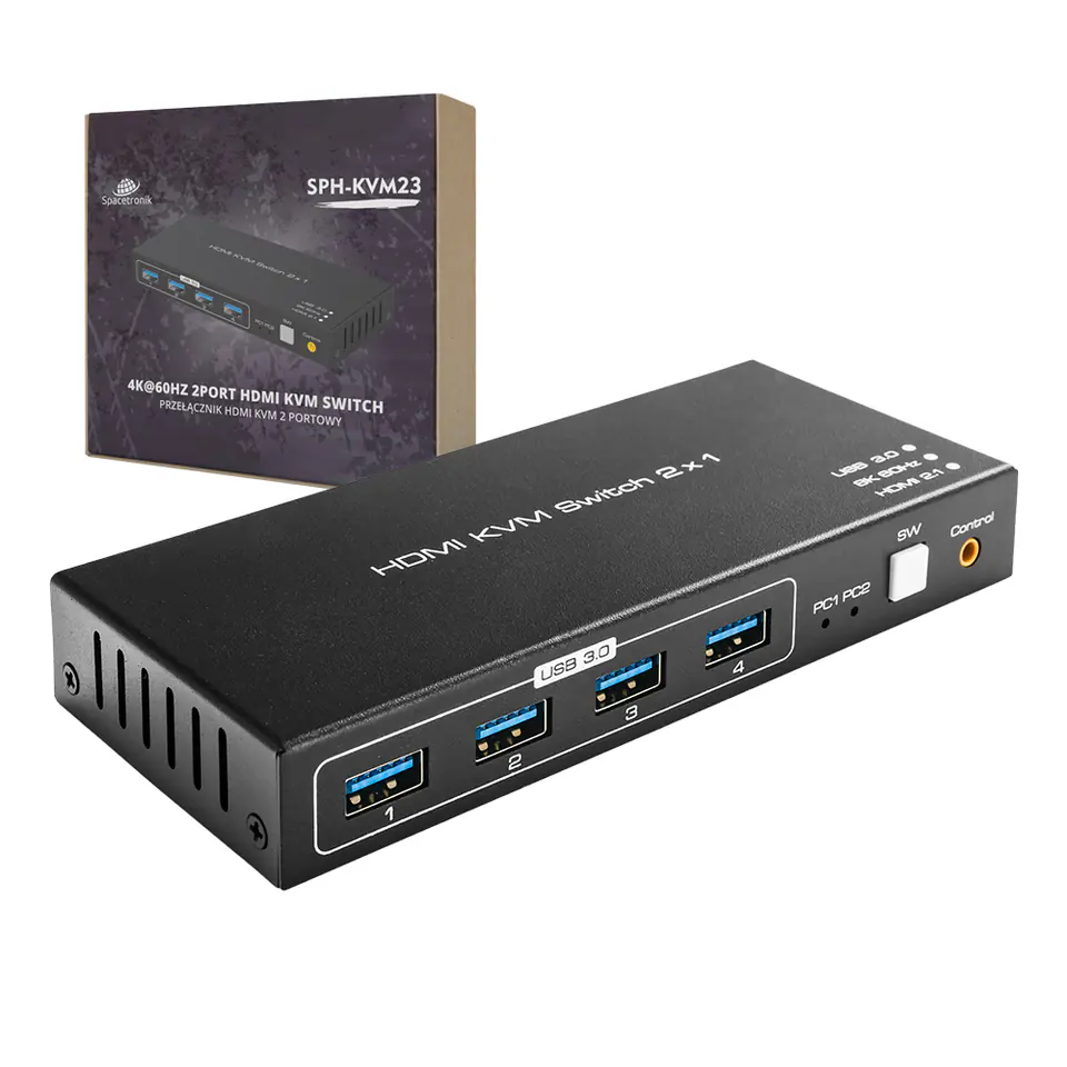 ⁨Switch KVM USB + HDMI 2/1 Spacetronik SPH-KVM23⁩ w sklepie Wasserman.eu