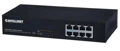 ⁨Intellinet 8-Port Fast Ethernet PoE+ Switch, 8 x PoE ports, IEEE 802.3at/af Power-over-Ethernet (PoE+/PoE), Endspan, Desktop, Box⁩ at Wasserman.eu