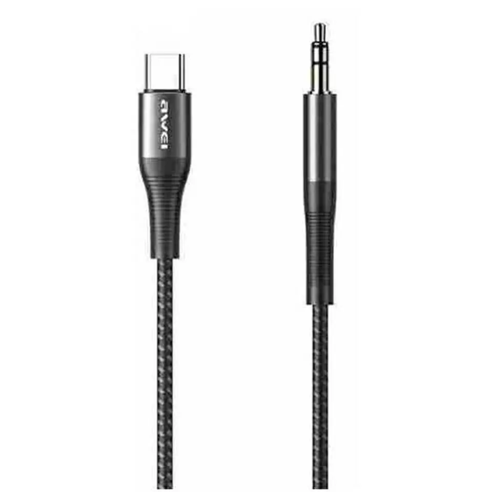⁨Adapter USB-C - Jack 3.5 AWEI (CL-116T) czarny⁩ w sklepie Wasserman.eu