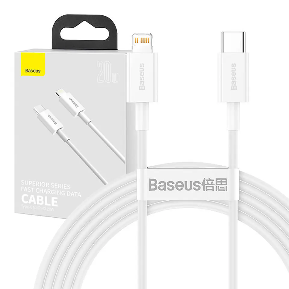 ⁨Kabel USB-C do Lightning Baseus Superior Series, 20W, PD, 2m (biały)⁩ w sklepie Wasserman.eu