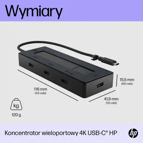 ⁨Hub HP USB-C 4K 6G842AA 4 porty USB-C Czarny⁩ w sklepie Wasserman.eu