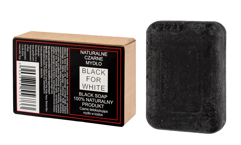 ⁨BLACK FOR WHITE Naturalne czarne mydło w kostce 75 g⁩ w sklepie Wasserman.eu