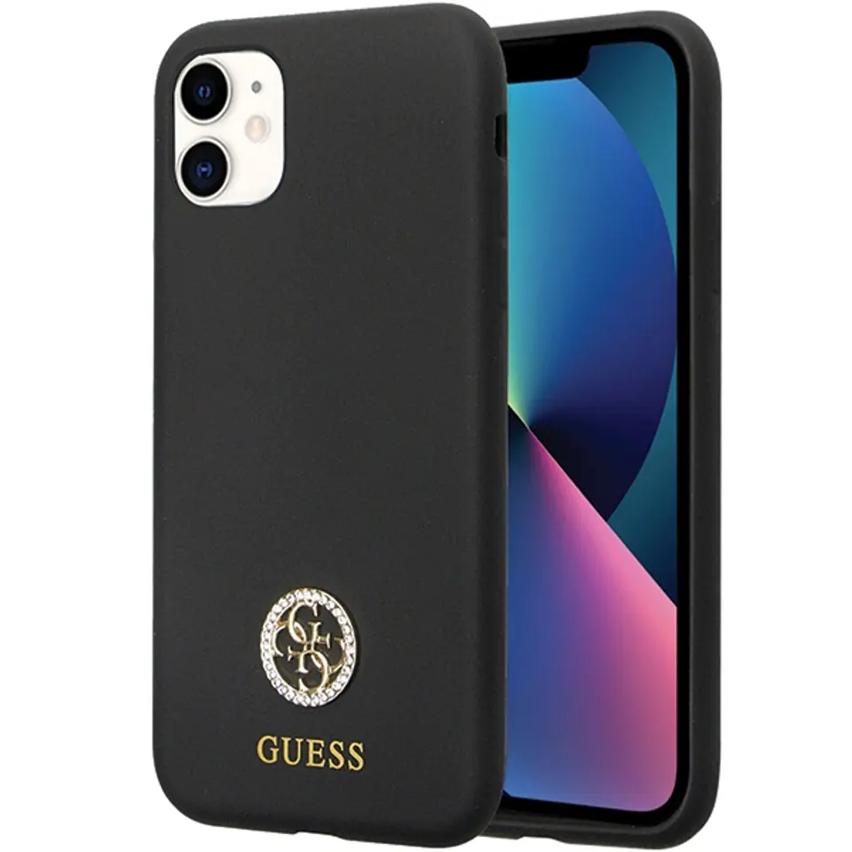 ⁨Guess GUHCN614DGPK iPhone 11 / Xr 6.1" czarny/black hardcase Silicone Logo Strass 4G⁩ w sklepie Wasserman.eu