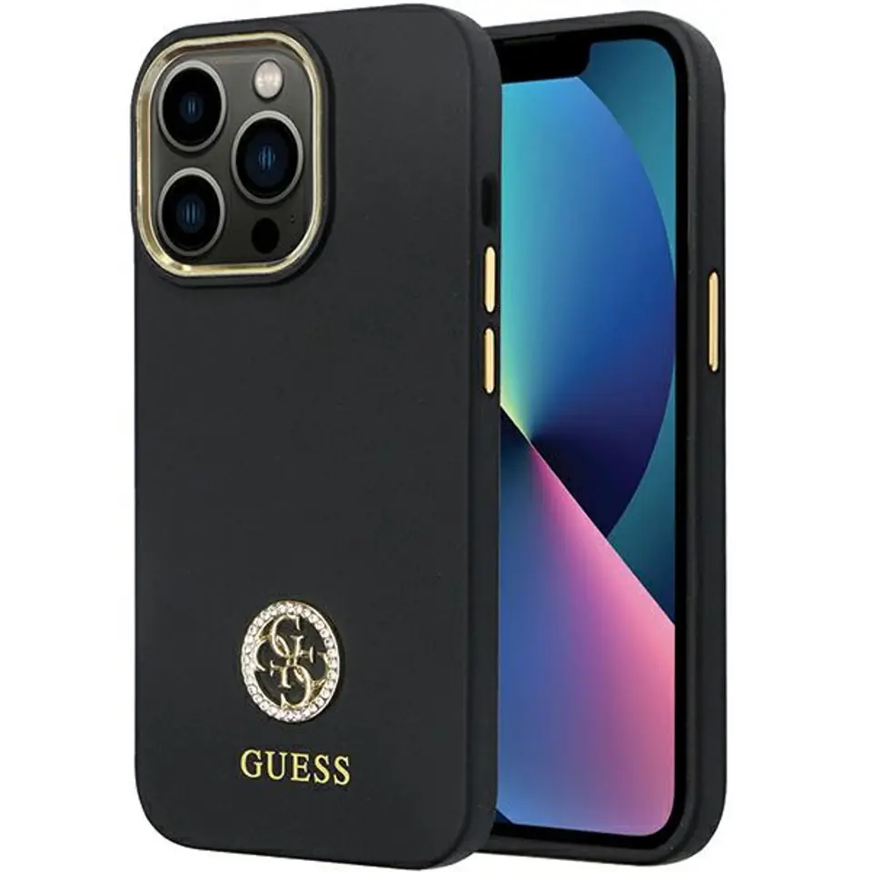 ⁨Guess GUHCP13XM4DGPK iPhone 13 Pro Max 6.7" czarny/black hardcase Silicone Logo Strass 4G⁩ w sklepie Wasserman.eu