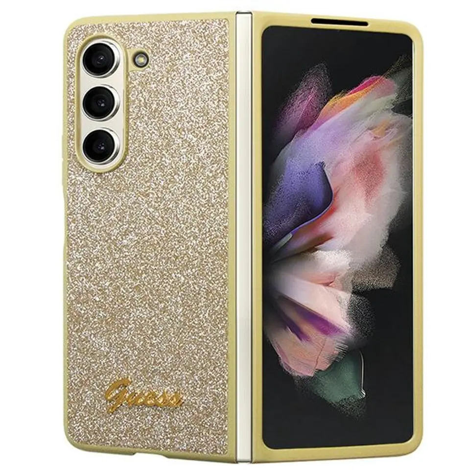 ⁨Guess GUHCZFD5HGGSHD F946 Z Fold5 złoty/gold hardcase Glitter Script⁩ w sklepie Wasserman.eu