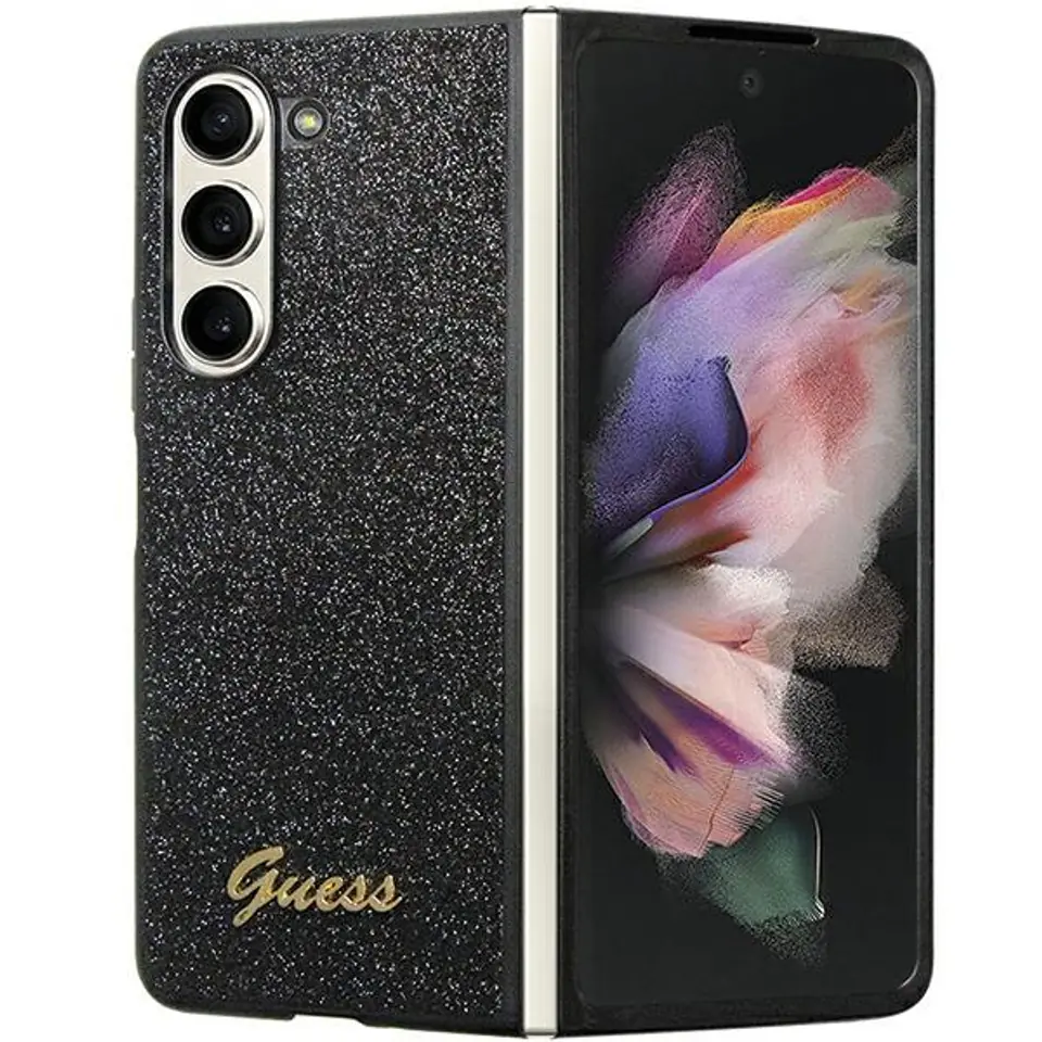 ⁨Guess GUHCZFD5HGGSHK F946 Z Fold5 czarny/black hardcase Glitter Script⁩ w sklepie Wasserman.eu