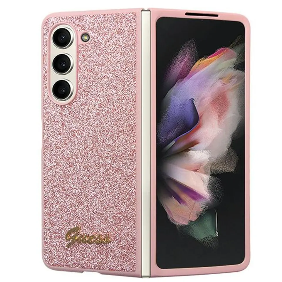 ⁨Guess GUHCZFD5HGGSHP F946 Z Fold5 różowy/pink hardcase Glitter Script⁩ w sklepie Wasserman.eu