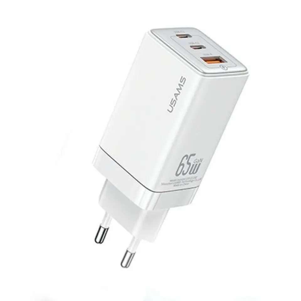 ⁨USAMS Ład. siec. 2xUSB-C+1xUSB 65W (only head) GaN PD3.0 +QC3.0 Fast Charging biały/white Sandru Series CC180TC02 (US-CC180)⁩ w sklepie Wasserman.eu