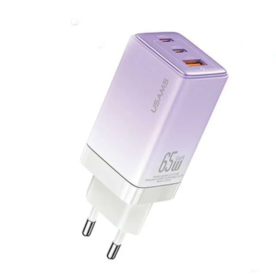 ⁨USAMS Ład. siec. 2xUSB-C+1xUSB 65W (only head) GaN PD3.0 +QC3.0 Fast Charging fioletowy/gradient purple Sandru Series CC180TC03 (US-CC180)⁩ w sklepie Wasserman.eu