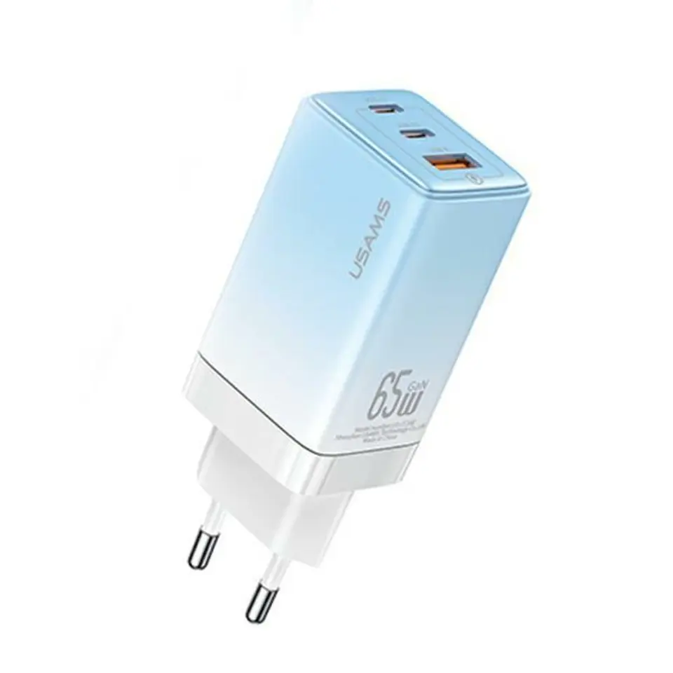 ⁨USAMS Ład. siec. 2xUSB-C+1xUSB 65W (only head) GaN PD3.0 +QC3.0 Fast Charging niebieski/gradient blue Sandru Series CC180TC04 (US-CC180)⁩ w sklepie Wasserman.eu