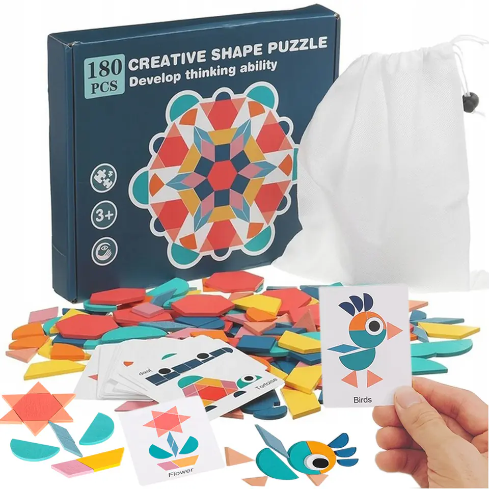 ⁨UKŁADANKA KLOCKI PUZZLE DREWNIANE MONTESSORI 180 el.⁩ w sklepie Wasserman.eu