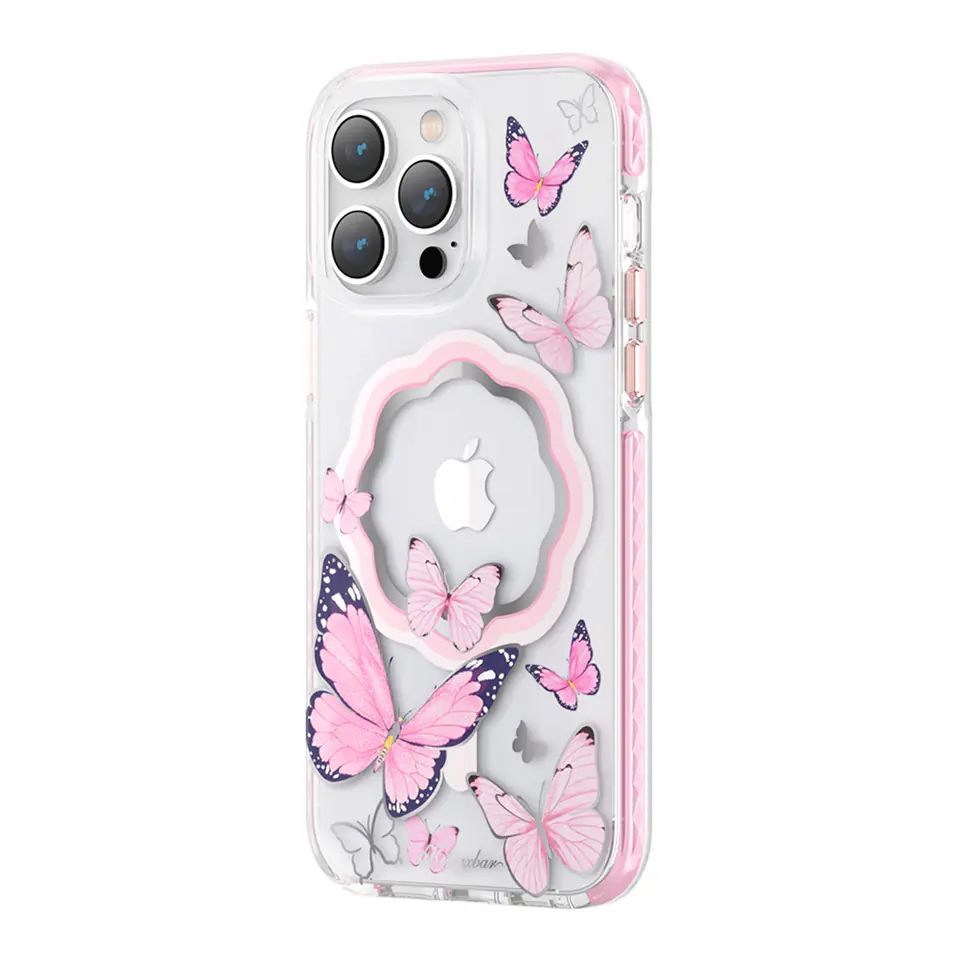 ⁨Kingxbar Butterfly Series magnetyczne etui iPhone 14 Plus MagSafe etui z motylami różowe⁩ w sklepie Wasserman.eu