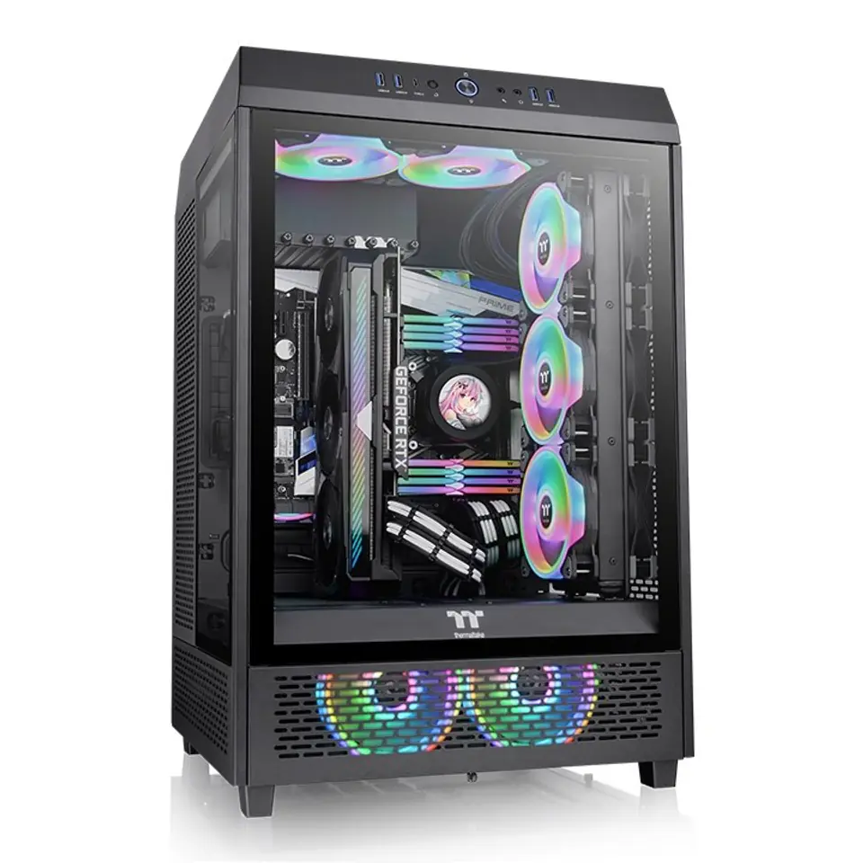 ⁨THERMALTAKE THE TOWER 500 TEMPERED GLASS*3 120MM*2 - BLACK CA-1X1-00M1WN-00⁩ w sklepie Wasserman.eu