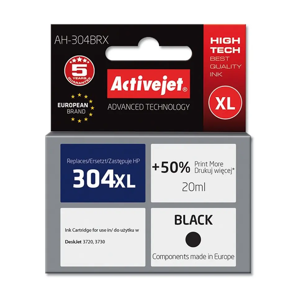 ⁨Activejet AH-304BRX ink (replacement for HP 304XL N9K08AE; Premium; 20 ml; black)⁩ at Wasserman.eu