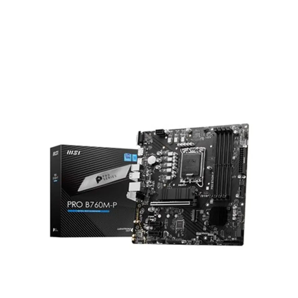 ⁨MSI PRO B760M-P Rodzina procesorów Intel, Gniazdo procesora LGA1700, DDR5 DIMM, Gniazda pamięci 4, Obsługiwane interfejsy dysków⁩ w sklepie Wasserman.eu