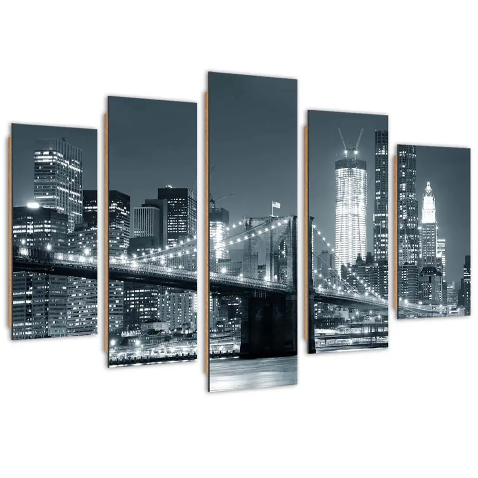 ⁨Obraz pięcioczęściowy Deco Panel, Most brookliński czarno-biały (Rozmiar 100x70)⁩ w sklepie Wasserman.eu