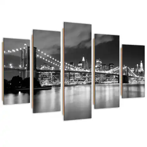 ⁨Obraz pięcioczęściowy Deco Panel, Brooklyn Bridge nocą czarno-biały (Rozmiar 100x70)⁩ w sklepie Wasserman.eu