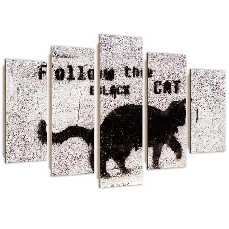 ⁨Obraz pięcioczęściowy Deco Panel, Black cat (Rozmiar 100x70)⁩ w sklepie Wasserman.eu