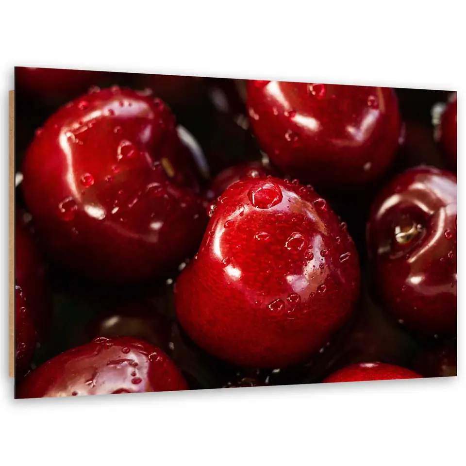 ⁨Obraz Deco Panel, Czereśnie w kroplach wody (Rozmiar 100x70)⁩ w sklepie Wasserman.eu