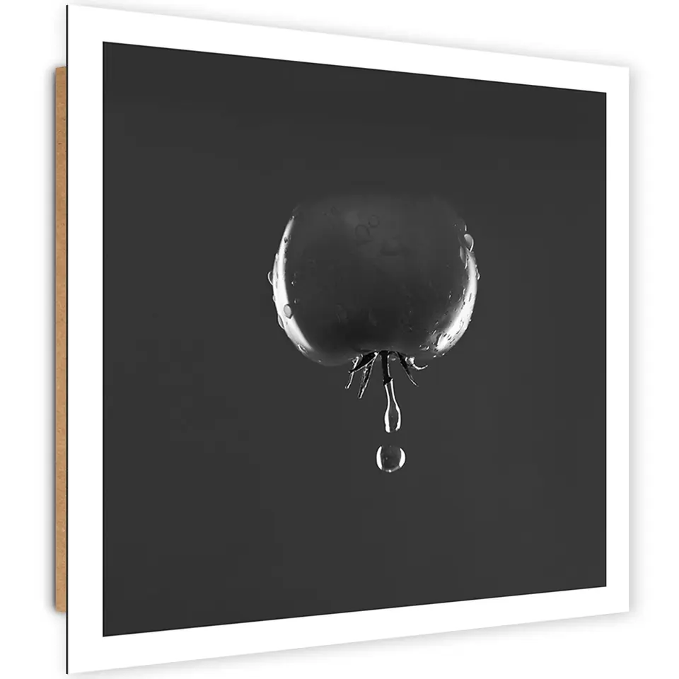 ⁨Obraz Deco Panel, Pomidor i krople wody - czarno-białe (Rozmiar 30x30)⁩ w sklepie Wasserman.eu