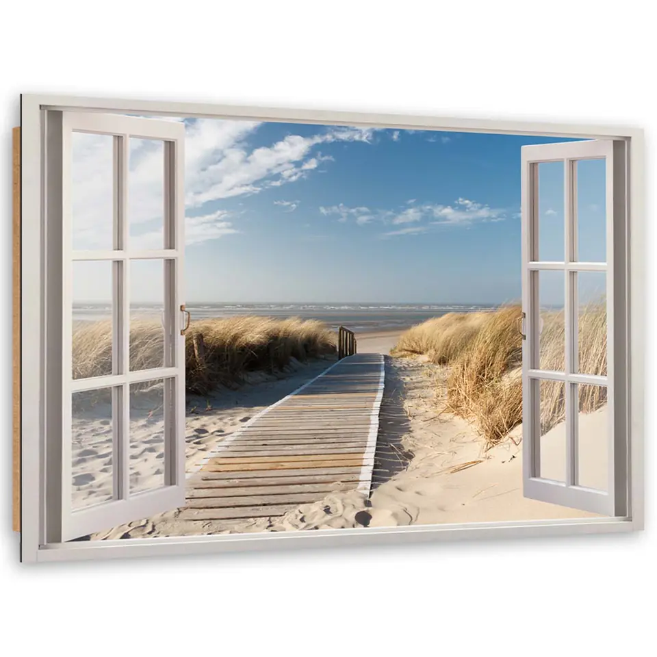 ⁨Obraz Deco Panel, Okno kładka na plażę (Rozmiar 100x70)⁩ w sklepie Wasserman.eu