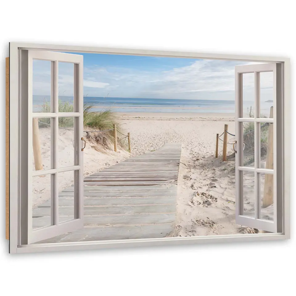 ⁨Obraz Deco Panel, Okno ścieżka na plażę (Rozmiar 100x70)⁩ w sklepie Wasserman.eu