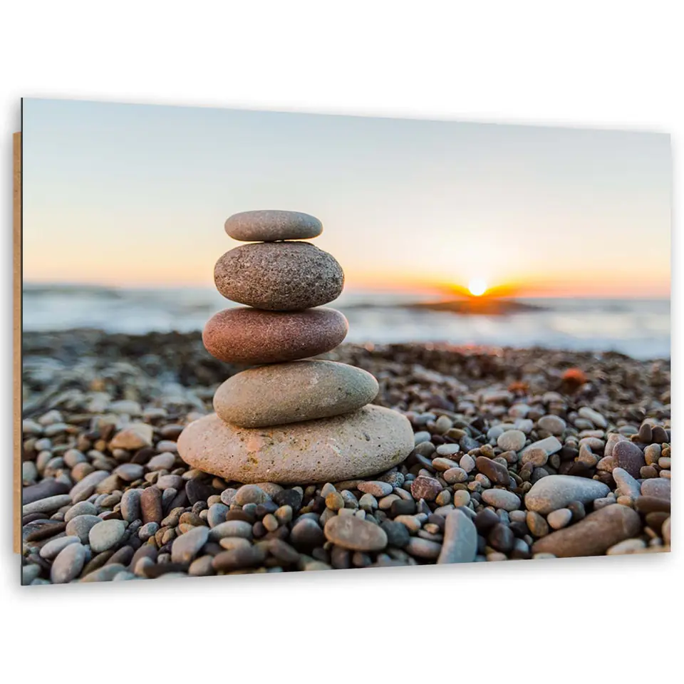 ⁨Obraz Deco Panel, Kamienie zen na plaży (Rozmiar 100x70)⁩ w sklepie Wasserman.eu