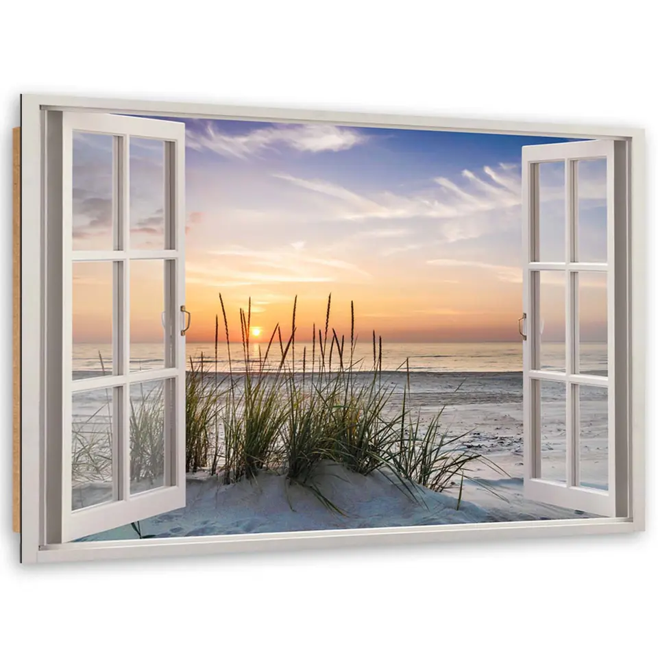 ⁨Obraz Deco Panel, Okno z widokiem na plażę (Rozmiar 100x70)⁩ w sklepie Wasserman.eu