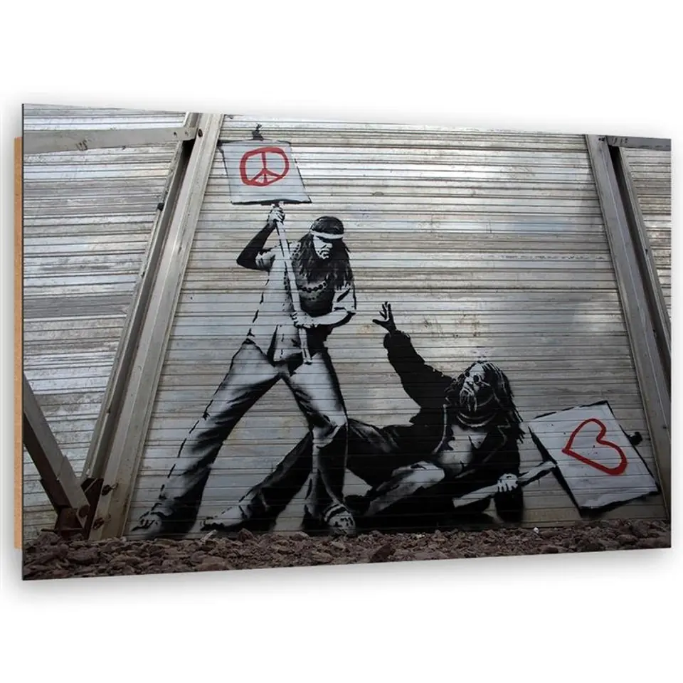 ⁨Obraz Deco Panel, Walka pokoju z miłością mural Banksy (Rozmiar 100x70)⁩ w sklepie Wasserman.eu