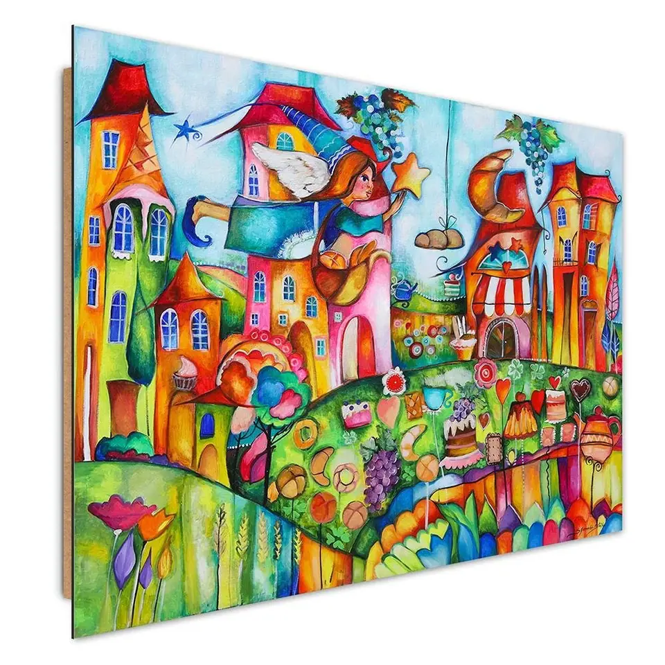 ⁨Obraz Deco Panel, Wróżka w kolorowym miasteczku (Rozmiar 100x70)⁩ w sklepie Wasserman.eu