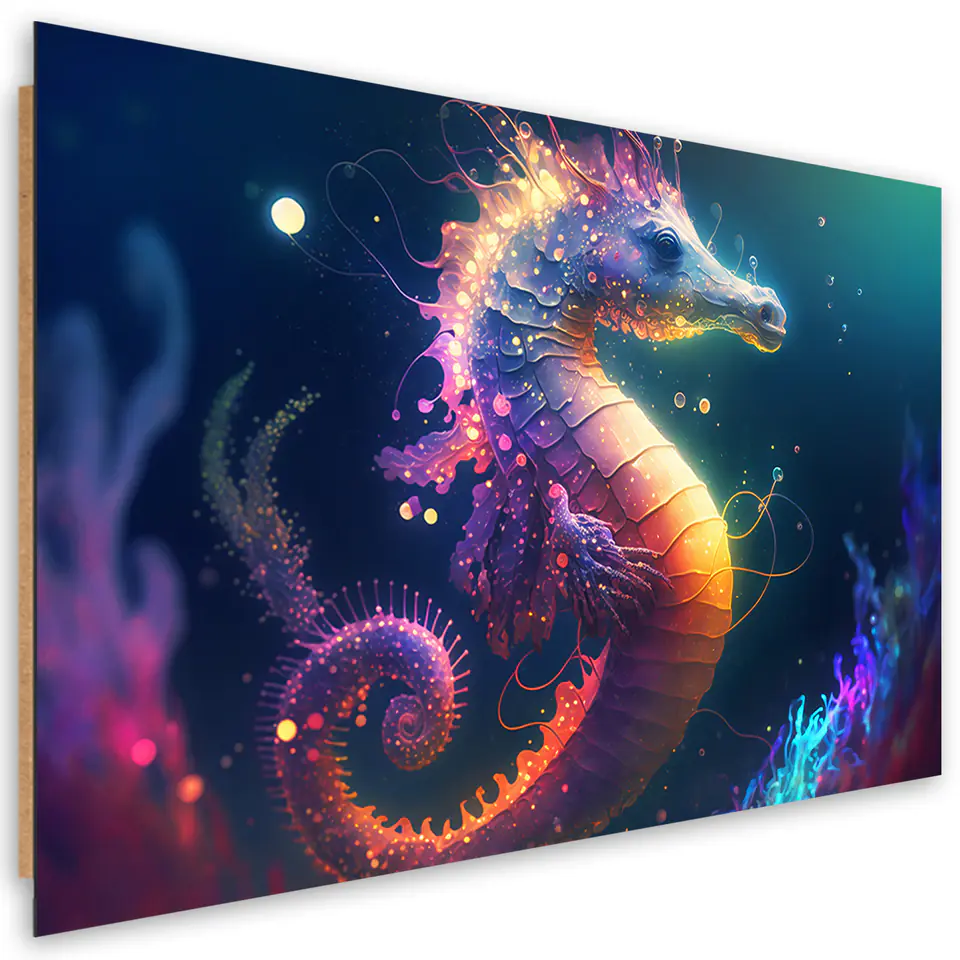 ⁨Obraz deco panel, Neonowy konik morski (Rozmiar 60x40)⁩ w sklepie Wasserman.eu