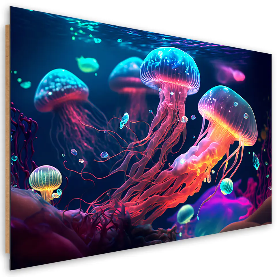⁨Obraz deco panel, Neonowe meduzy morskie (Rozmiar 60x40)⁩ w sklepie Wasserman.eu