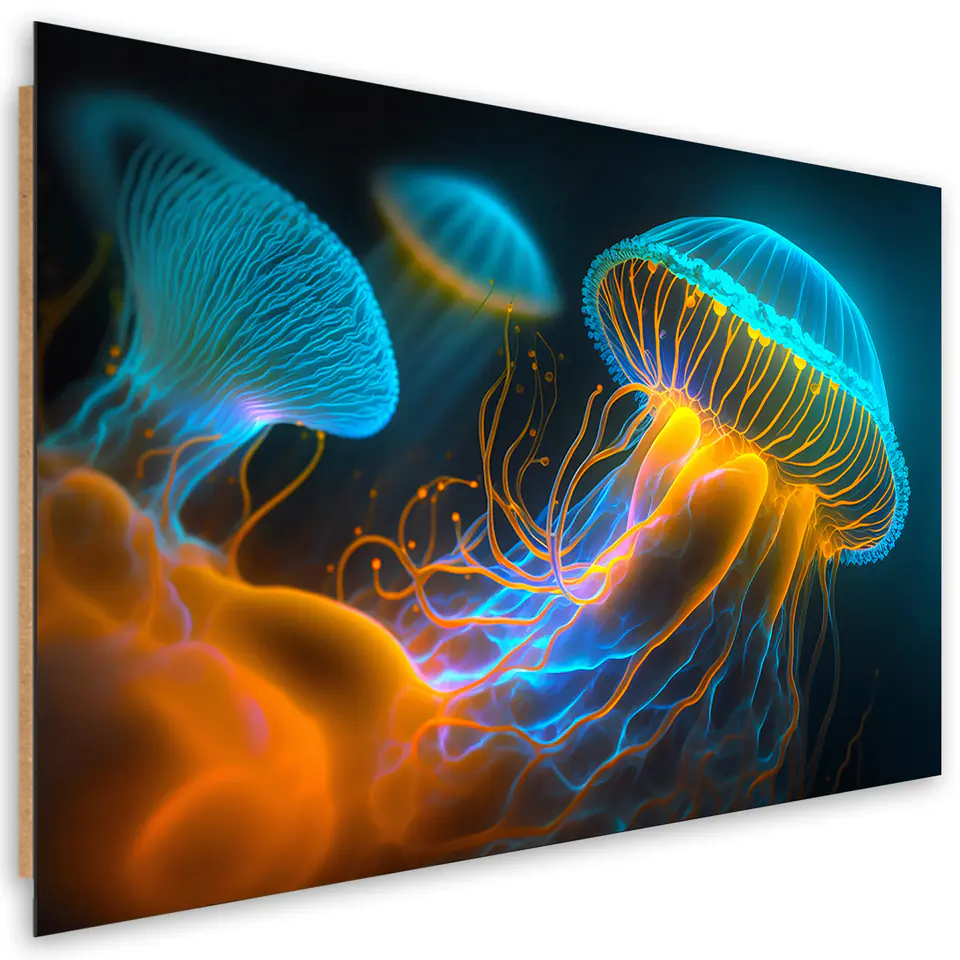⁨Obraz deco panel, Meduzy pod wodą Neon (Rozmiar 60x40)⁩ w sklepie Wasserman.eu