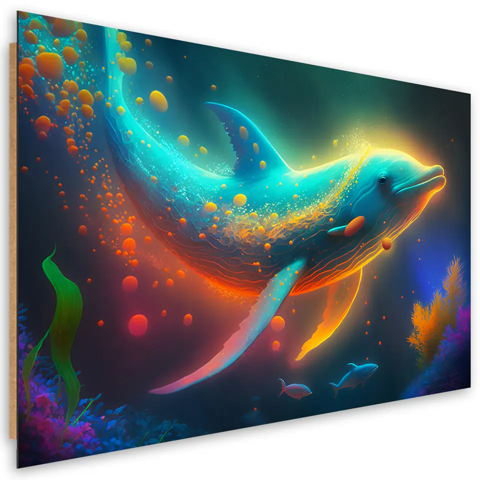 ⁨Obraz deco panel, Wieloryb neon abstrakcja (Rozmiar 60x40)⁩ w sklepie Wasserman.eu