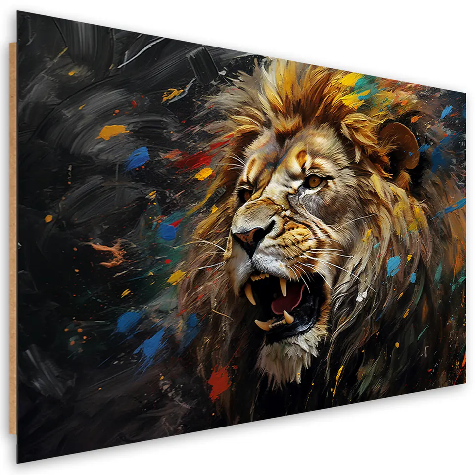 ⁨Obraz deco panel, Lew na ciemnym tle (Rozmiar 60x40)⁩ w sklepie Wasserman.eu
