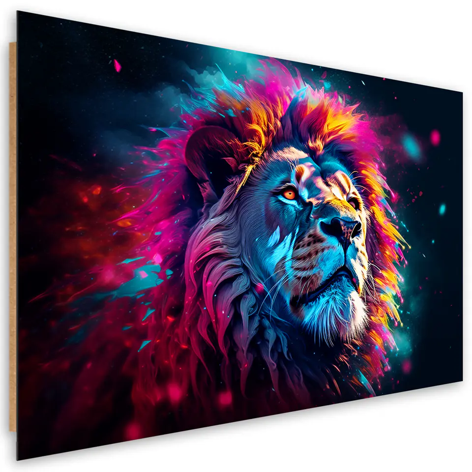 ⁨Obraz deco panel, Neon Lew Zwierzę Afryka (Rozmiar 60x40)⁩ w sklepie Wasserman.eu