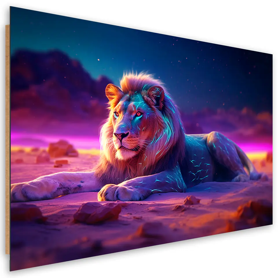 ⁨Obraz deco panel, Lew Natura Zwierzę Neon (Rozmiar 60x40)⁩ w sklepie Wasserman.eu