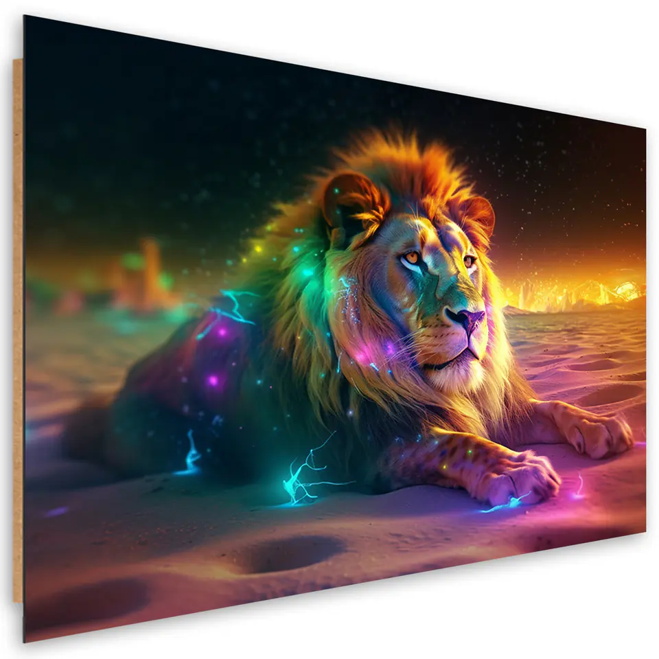 ⁨Obraz deco panel, Zwierzę AI Lew Abstrakcja Neonowy (Rozmiar 60x40)⁩ w sklepie Wasserman.eu