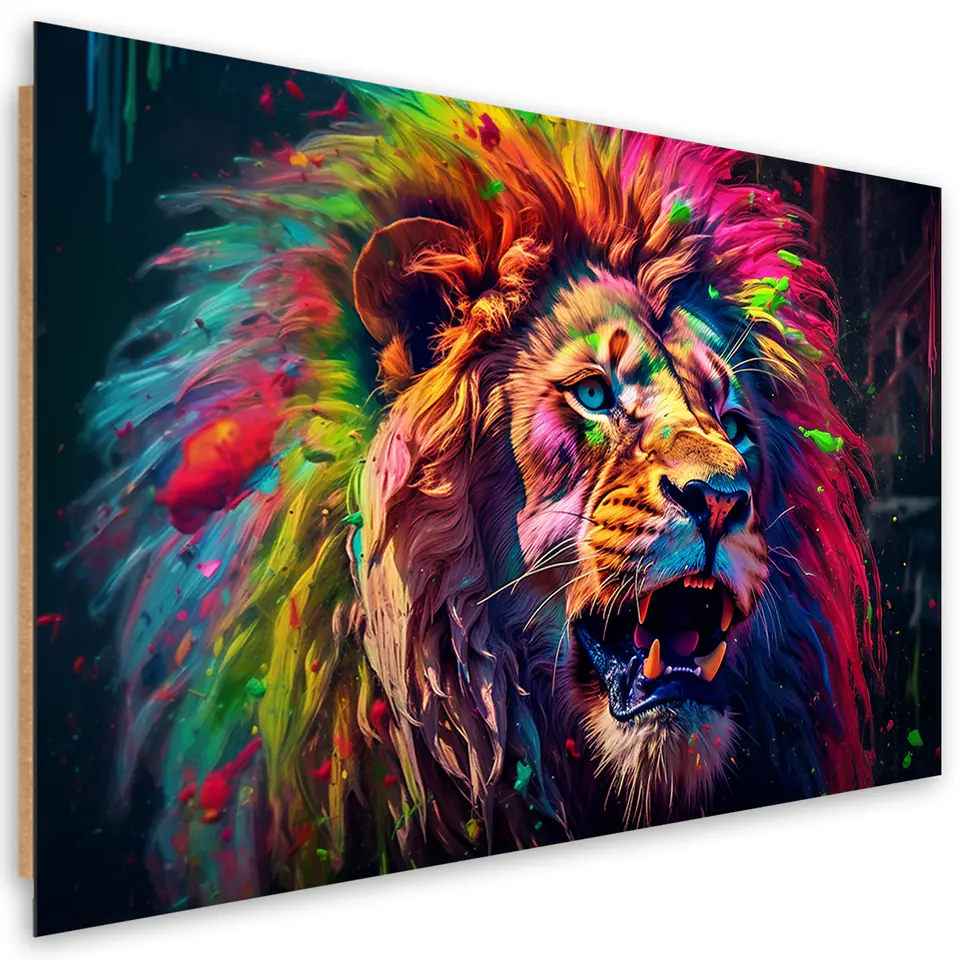 ⁨Obraz deco panel, Neon Lew Kolorowy (Rozmiar 60x40)⁩ w sklepie Wasserman.eu