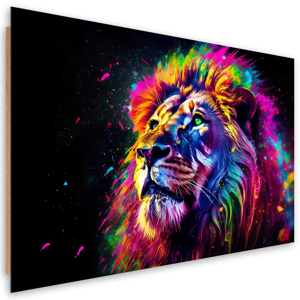⁨Obraz deco panel, Kolorowy Lew Neon (Rozmiar 60x40)⁩ w sklepie Wasserman.eu