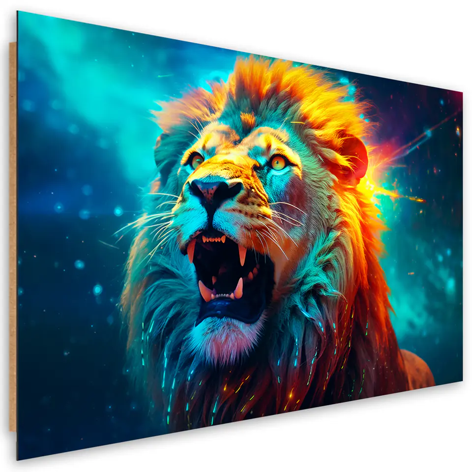 ⁨Obraz deco panel, Abstrakcyjny Lew Neon AI (Rozmiar 60x40)⁩ w sklepie Wasserman.eu