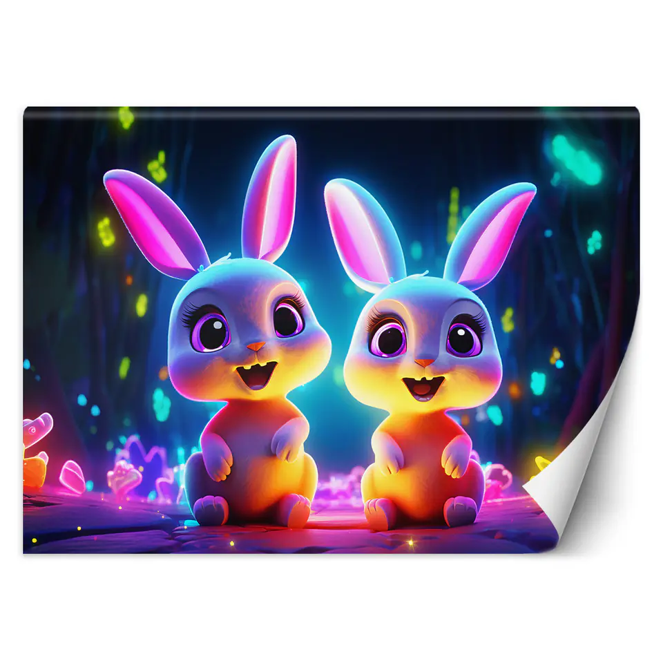 ⁨Fototapeta, Kreskówkowe króliczki neon (Rozmiar 100x70)⁩ w sklepie Wasserman.eu