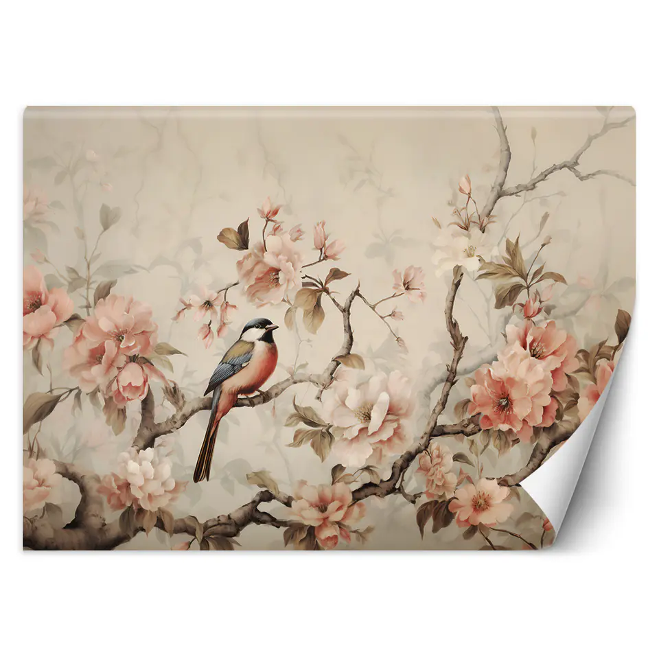 ⁨Fototapeta, Ptak i kwiaty vintage (Rozmiar 300x210)⁩ w sklepie Wasserman.eu